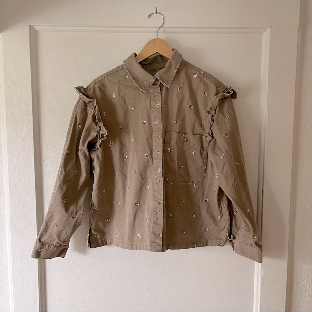 Something Navy - Button Down Embroidered Ruffle S… - image 1